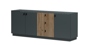 Komoda Forest art. 5 – antracytowy korpus z frontami Dąb Artisan, cztery centralne szuflady z pionowym frezem i pojemne boczne szafki.