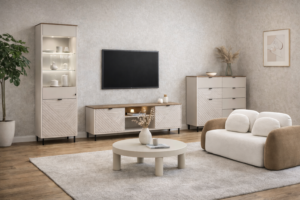 Nowoczesny salon z kremowymi akcentami.