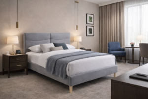 Nowoczesna sypialnia hotelowa z łóżkiem SIERRA Velvet.