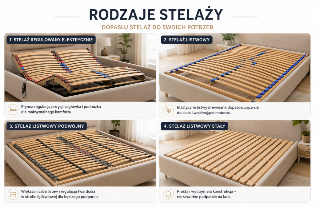 Rodzaje stelaży do łóżek – stelaż regulowany, listwowy i podwójny | Stelaże do łóżek Oświęcim