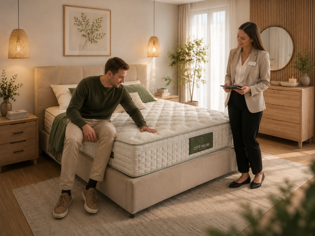 Testowanie materaca przed zakupem w salonie Mebel Lux Stylowe Wnętrza – Materace Oświęcim