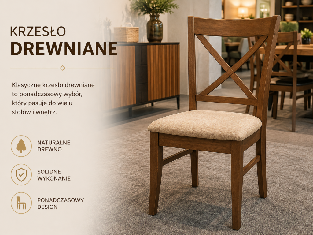 Drewniane krzesło do jadalni z tapicerowanym siedziskiem – Mebel Lux Oświęcim