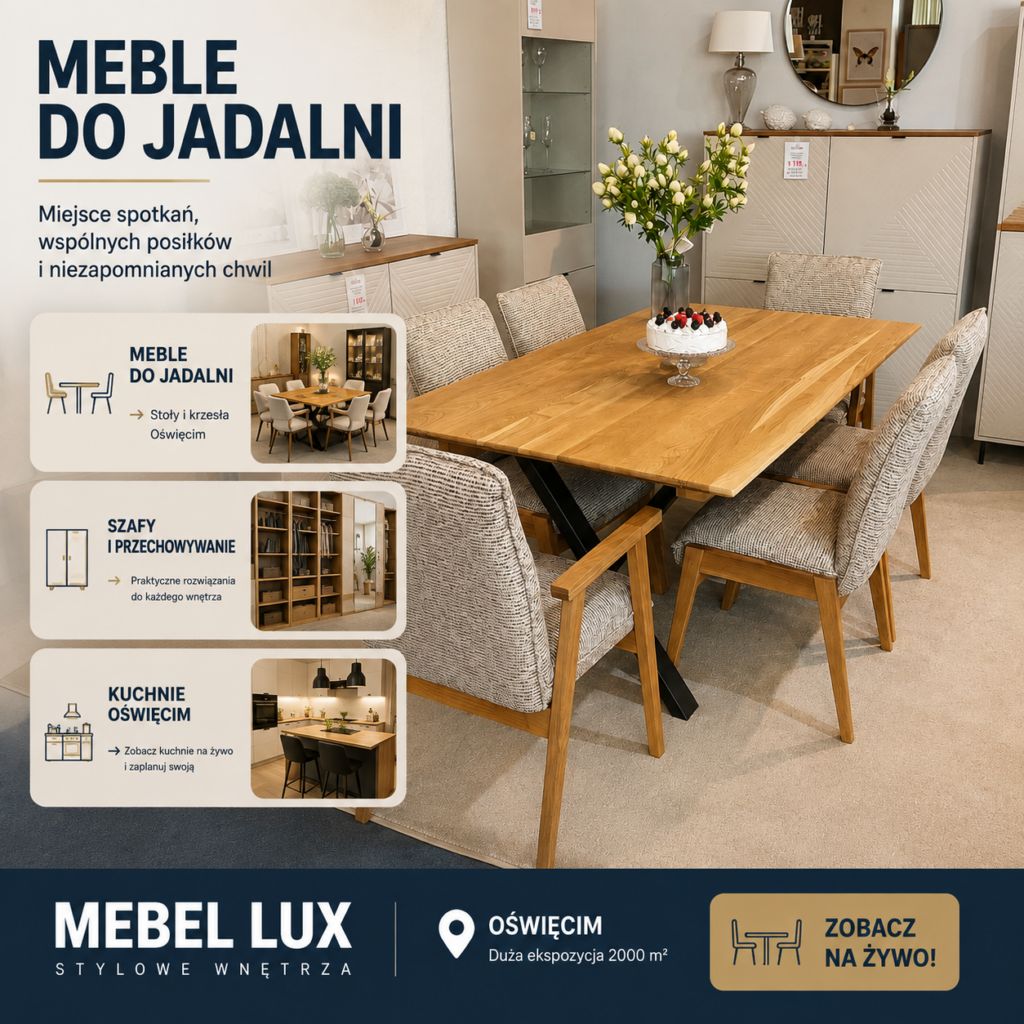 Meble do jadalni Oświęcim – stoły, krzesła i ekspozycja Mebel Lux