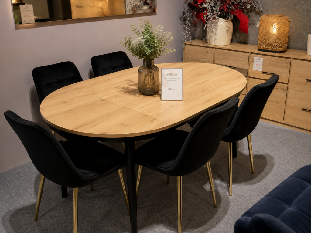 Owalny stół z tapicerowanymi krzesłami – Mebel Lux Oświęcim