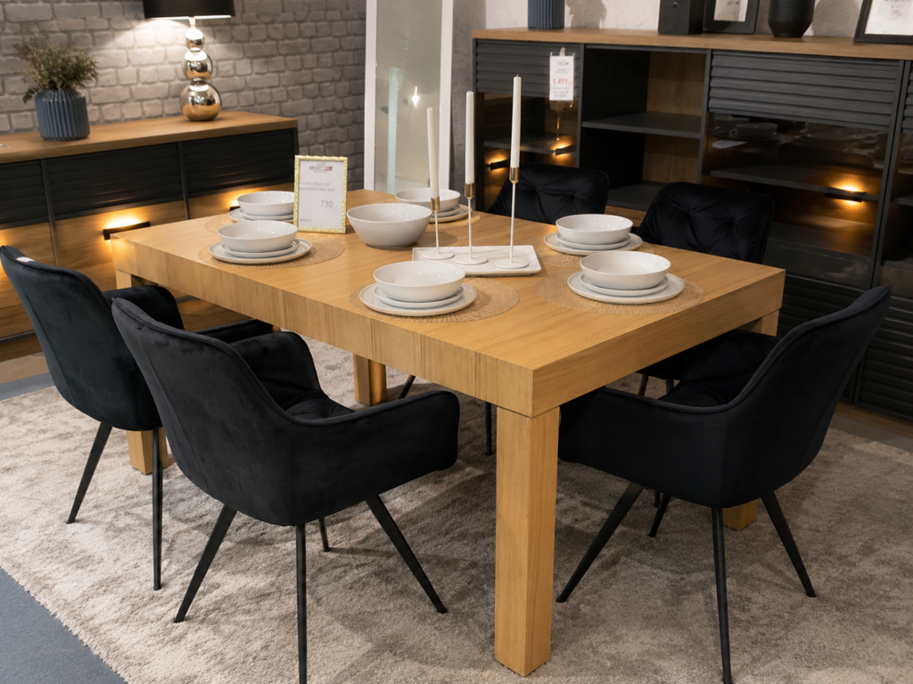 Drewniany stół prostokątny z krzesłami – Mebel Lux Oświęcim