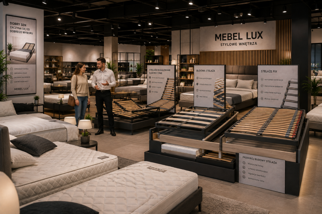 Kompleksowe wyposażenie sypialni – łóżka, materace i stelaże do łóżek w salonie MEBEL LUX Oświęcim