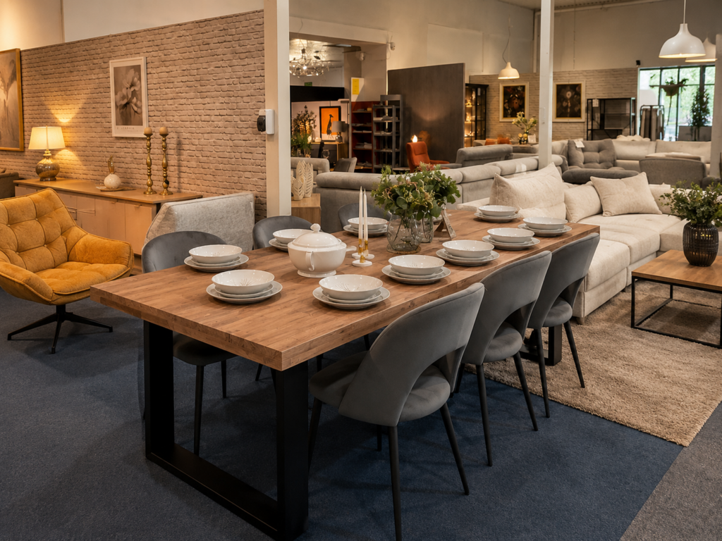 Aranżacja salonu i jadalni na ekspozycji Mebel Lux Oświęcim