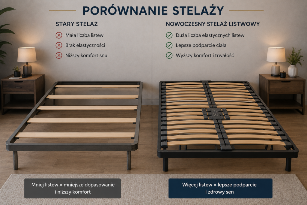 Porównanie starego i nowoczesnego stelaża listwowego – różnice w liczbie listew i komforcie snu | Stelaże Oświęcim
